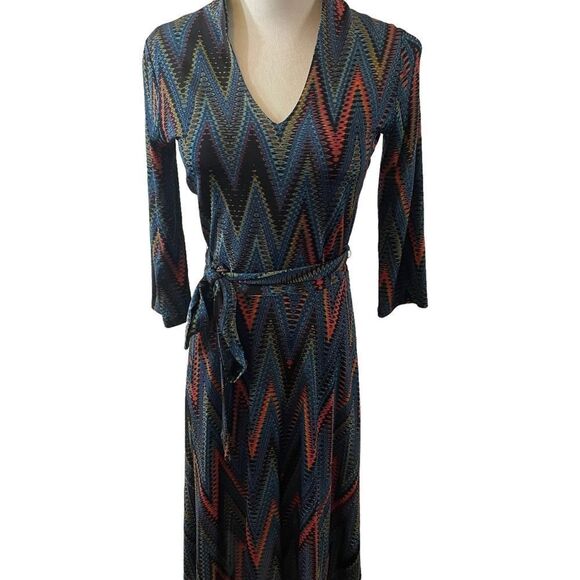 Leota New York Zig Zag Print V Neck Dress Size Small - Picture 1 of 6